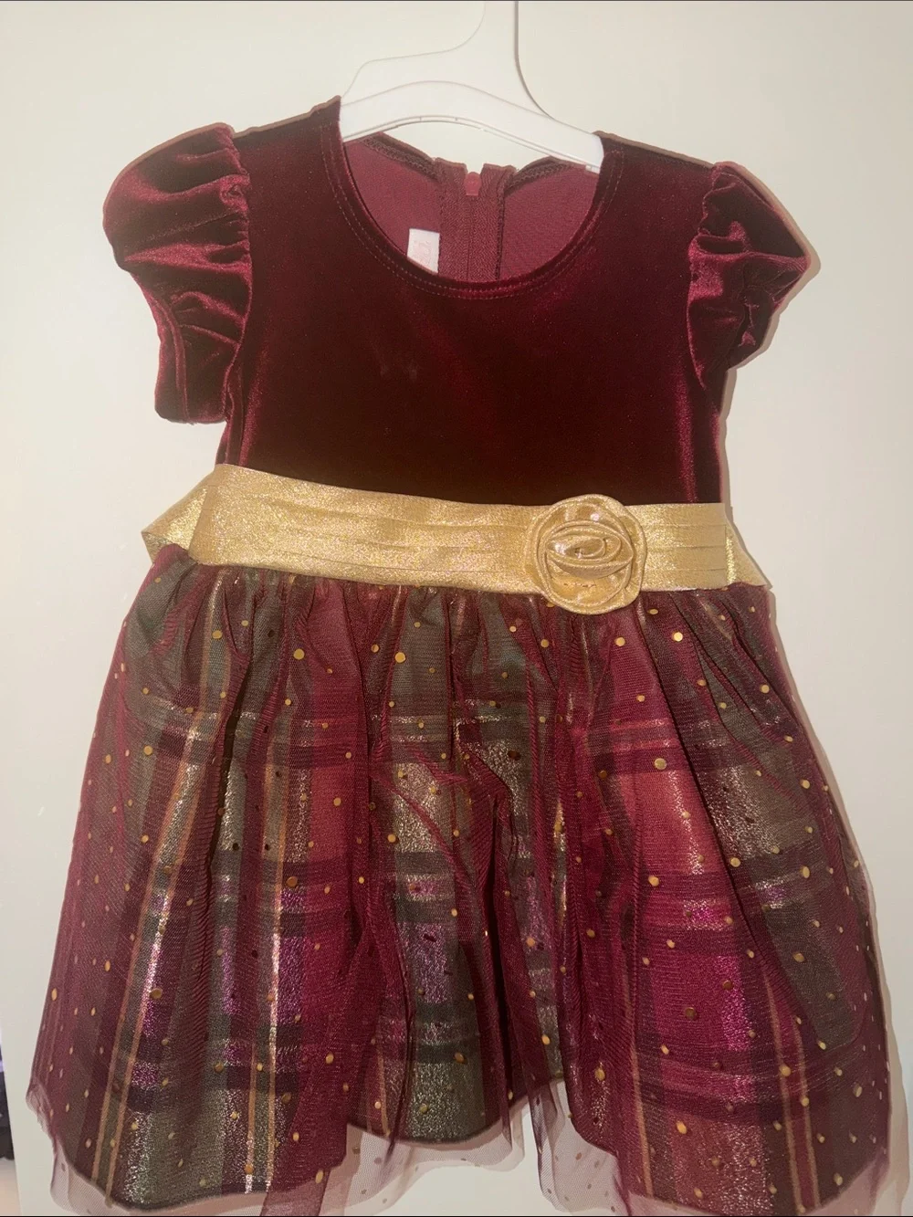 Girls Burgundy and Gold Velvet Party Dress